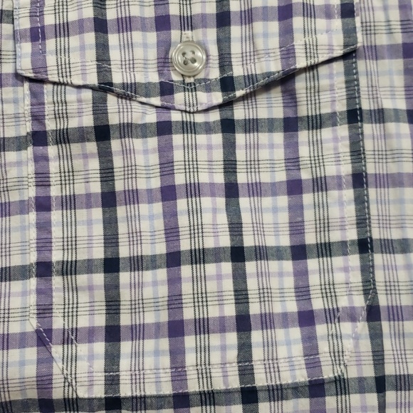 Purple plaid patterned short sleeve button up - Picture 2 of 2